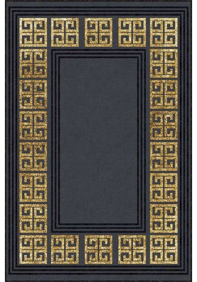 Siyah Gold Çerçeveli Kaymaz Tabanlı Dekoratif Halı Rv034n11 Siyah - Gold