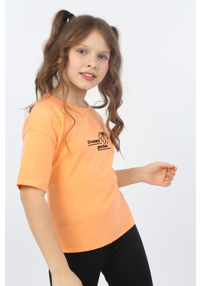 Toontoy Kids Toontoy Kız Çocuk Dreamy Garden Nakışlı Tişört Oranj