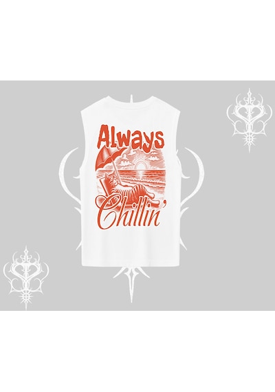 Tarzsokak Always Chillin Kedi Arka Baskılı Kolsuz Tshirt Beyaz