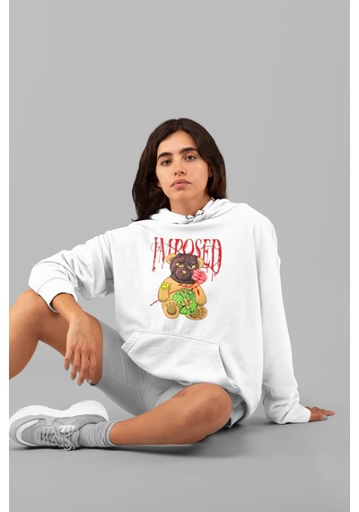 Macklin Unisex Kadın Erkek Imposed Bear Özel Tasarım Baskılı Kapşonlu Sweatshirt Beyaz Mck0017 Beyaz
