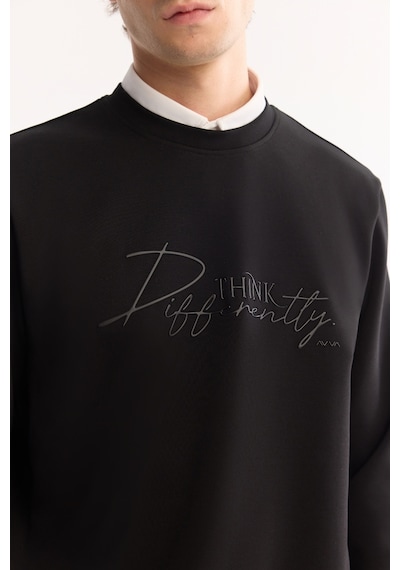Avva Erkek Siyah Bisiklet Yaka Pamuklu Bi-stretch Baskılı Regular Fit Sweatshirt A52y1264