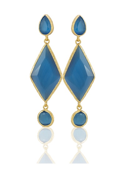 Kadir Jewellery 22 Ayar Altın Kaplama Kadın Sallantılı Küpe -el İşçiliği Ve Hipoalerjenik Küpe Koyu Mavi 78034491