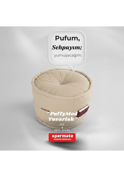 Dekoratif Yuvarlak Puf Orta Sehpa Puf 60x42 Cm Puffymod Bej