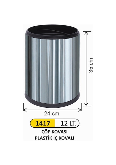 Ofis Tipi Çöp Kovası 12 Litre Paslanmaz(Kovalı) Çelik