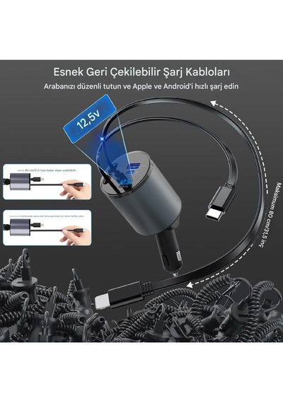 Geri Çekilebilir Hızlı Araç Kamyon Şarj Aleti, 4'ü 1 Arada 12-24v