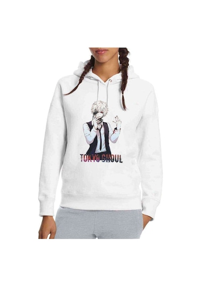 Anime Tokyo Ghoul Anteiku Baskılı Beyaz Kadın Kapşonlu Sweatshir (534772395)