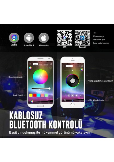 Araç Altı Rgb Led Aydınlatma Şerit Led 4'Lü Set App Kontrollü