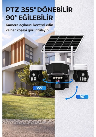 Rx95g Solar Güvenlik Kamerası Türkçe 4g Sim Kartlı Ptz Hareketli Gece Görüşlü Güneş Panelli Kamera