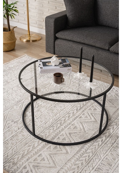 Berlin Orta Sehpa 80 Cm Yuvarlak Şeffaf Camlı Sehpa