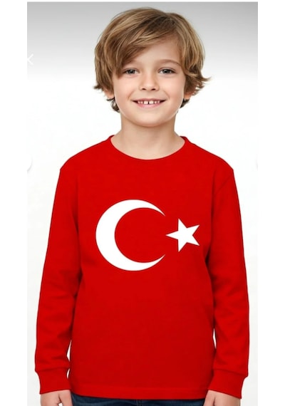 Baby Lory Kids Store Türk Bayraklı Uzun Kollu T-shirt Beyaz - Kırmızı