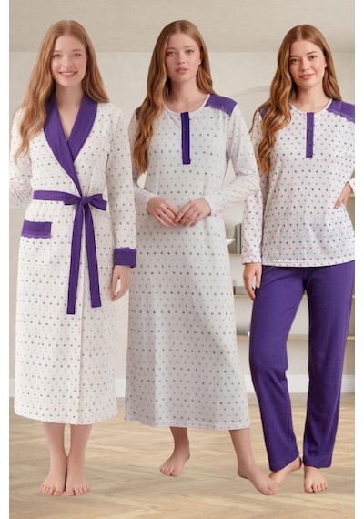 Mecit Pijama Mecit 6360 Mor Kadın Sabahlık Pijama Gecelik Set