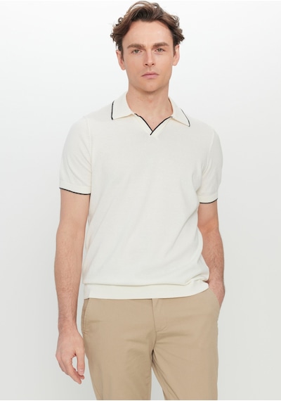 AC&Co / Altınyıldız Classics Erkek Ekru %100 Pamuk Standart Fit Normal Kesim Polo Yaka Triko Tişört Ekru