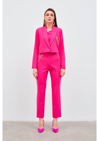 Sateen Zincir Aksesuarlı Pantolon - Fuşya