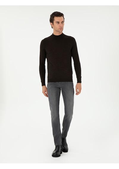 Cacharel Koyu Yeşil Slim Fit Kaşmir İpek Karışımlı Çeyrek Balıkçı Yaka Triko Kazak Yesıl
