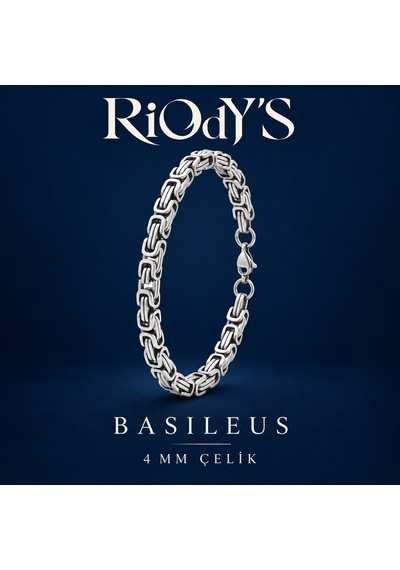 Riody's Basileus Erkek Bileklik 4 Mm Gümüş Renk Çelik Kral Zincir Kancalı Kilit Beyaz - Gümüş