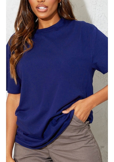 Düz Süprem T-shirt - Lacivert Oversize Bisiklet Yaka Kısa Kol Tişört Lacivert