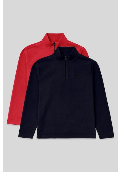 Standart Kalıp Dik Yaka 2li Paket Lacivert-fiesta Erkek Polar Sweatshirt - 88310 Lacivert - Bordo