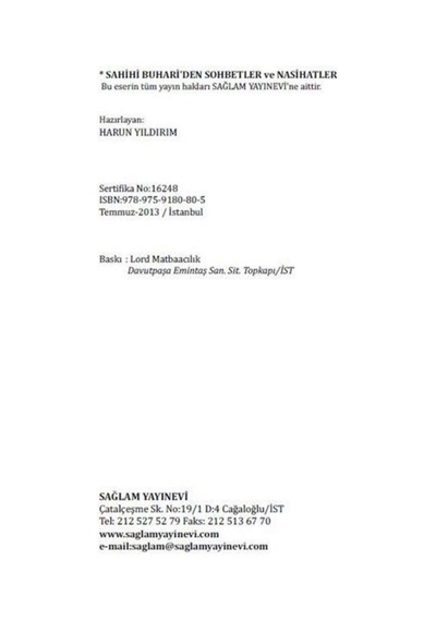 Sahihi Buhari'den Sohbetler ve Nasihatler / Harun Yıldırım 9789759180805