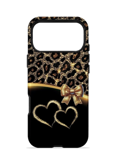 Velvoria Valestra Altın Kalpli Leopar Apple iPhone Uyumlu 17 Pro Darbe Korumalı Kılıf Valestra Select - Altın Kalpli Leopar