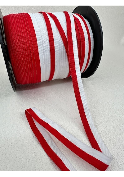 1.5 Cm Çizgili Grogren Şerit-5 Metre Kırmızı-beyaz