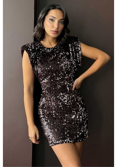 Verymoda Pullu Kadife Payet Elbise I Vmf2049 Kahve