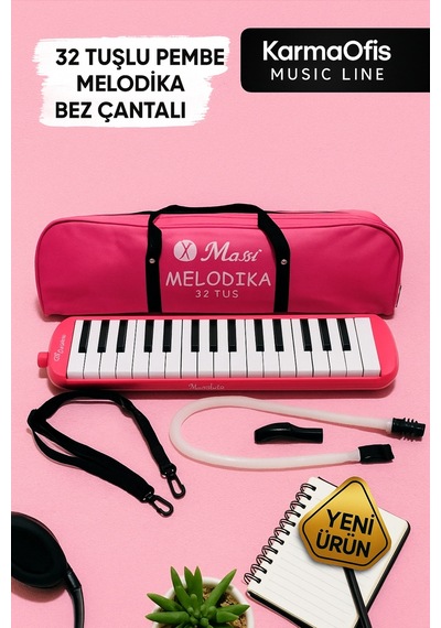 32 Tuşlu Pembe Melodika Bez Çantalı Pembe