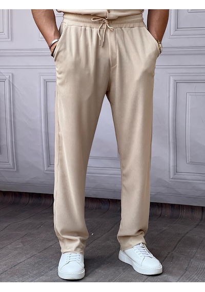 Modefendi İnce Fitil Desen Jogger Krem
