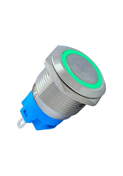 E58 19mm Metal Buton Yaylı 12-24v Yeşil Led 1no/1nc