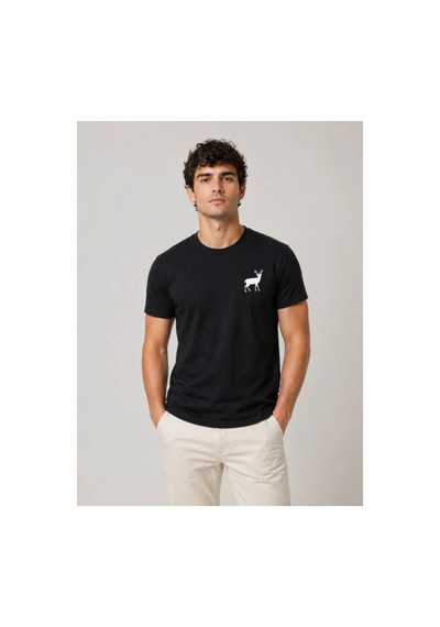 Butik İstanbul Erkek Minimal Geyik Logolu Tişört Bisiklet Yaka Kısa Kol Yazlık T-shirt - Siyah