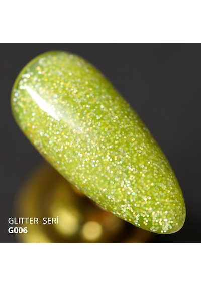 Momo Professional Glitter Kalıcı Oje G006 Lime Yeşili Holografik Simli 14 Ml
