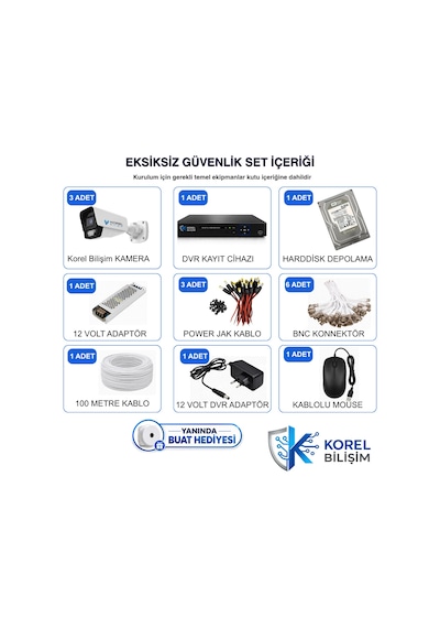 Korel Bilişim 2 Kameralı 9 Atom Ledli 5 Mp Sony Lensli Gece Renkli Güvenlik Kamerası Seti 320 Gb Hdd