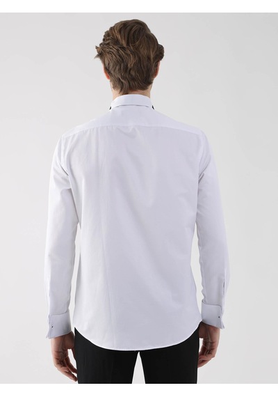 Dufy Beyaz Erkek Slim Fit Düz Ata Yaka Duble Manşetli Kol Gömlek - 94418-beyaz Beyaz