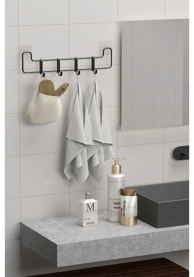 Zabata Yapışkanlı Banyo Askısı Siyah Metal Askılık Duvar Askı Organizer Banyo Düzenleyici Siyah