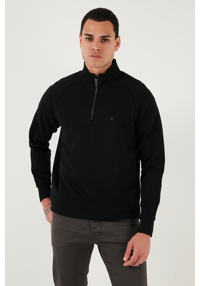 Buratti Pamuklu Relaxed Fit Yarım Fermuarlı Dik Yaka Erkek Sweat 5901232 Siyah