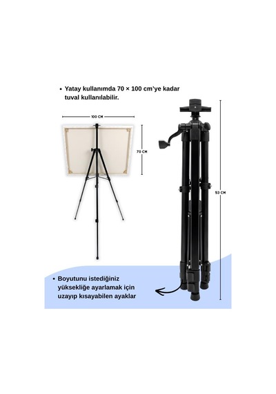 Katlanabilir Metal Tripod Şövale - Kollu Yükseklik Ayarlı, Taşıma Çantalı, Siyah