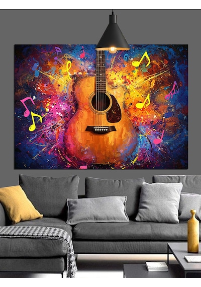 Gitar Müzik Soyut Sanat Dekoratif Kanvas - Mdf Ahşap Tablo
