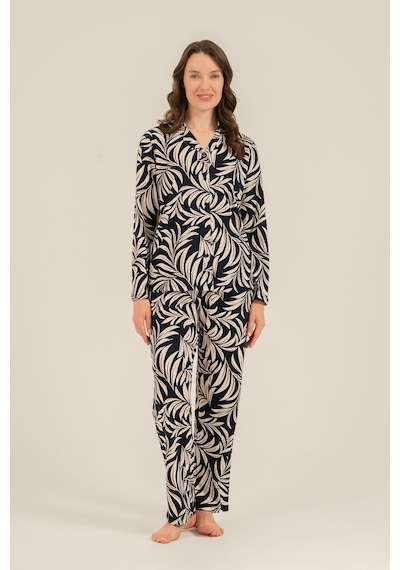 Arnetta Kadın Lacivert Çiçek Desenli Gömlek Pijama Takımı Ar3739-s-v1 Ar3739-s-v1