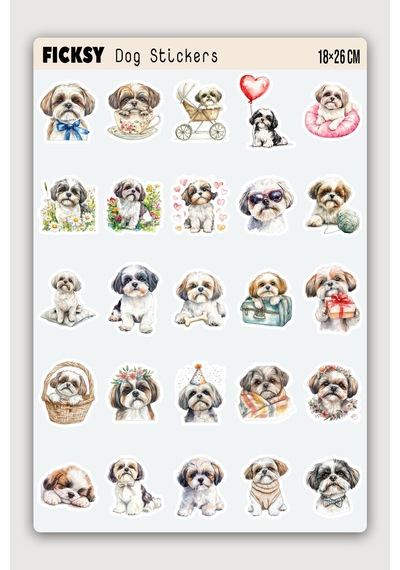 Shih Tzu Köpek Sticker Seti - 25 Adet Etiket Çıkartma Diğer