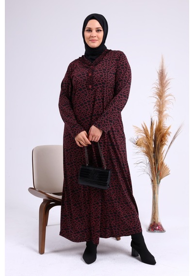 Kadin Gunluk Elbise Tesettur Leopar Desenli Buyuk Beden Elbise 001