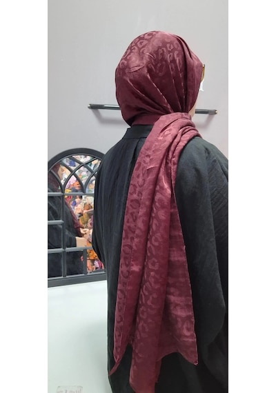 Aminenesil Leopar Desen Aerobin Şal Bordo Renk