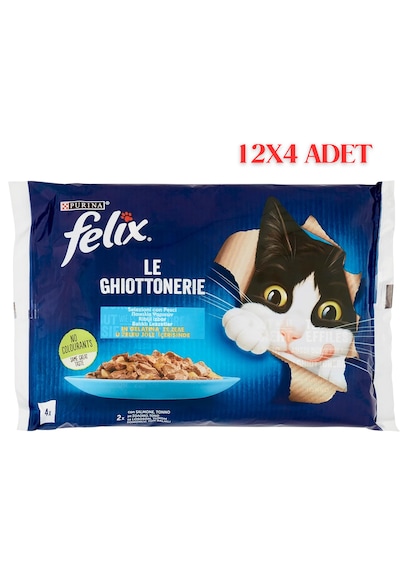 Felıx Somonlu Ton Balıklı Konserve Yetişkin Kedi Maması 12x4lü Paket Toplam 48 Adet Mama