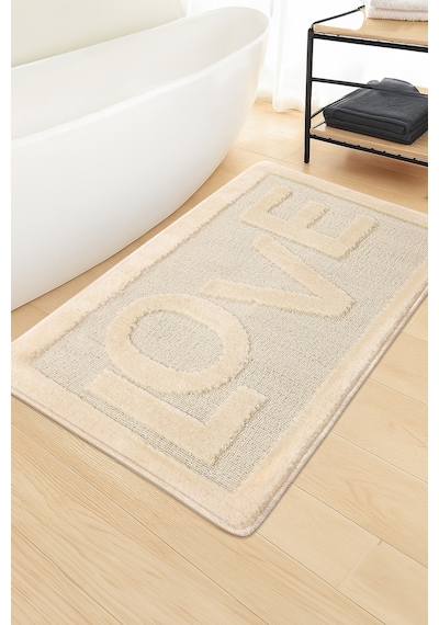 Doğal Kaymaz Taban Banyo Paspas Uzun Ömürlü Yumuşak Dokulu Su Emici Yıkanabilir Love 60x100 Krem