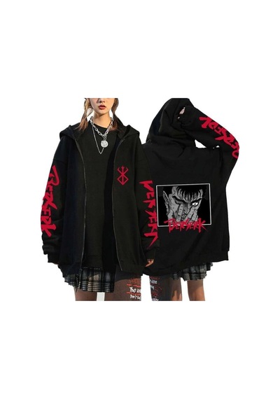 Tarzsokak Berserk Fermuarlı Kapşonlu Hoodie Model436 12804 Siyah