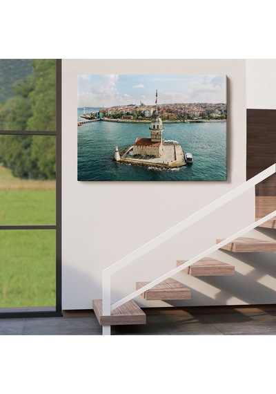 Es10 Özel Tasarım, Dekortif BaskıKızkulesi ve Üsküdar Kuşbakışı Manzarası Dekoratif Kanvas Tablo-6509 (70 x 100)