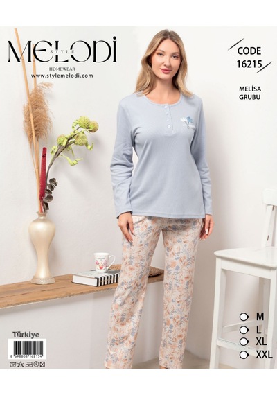 Melodi 16215 Uzun Kol Kadın Pijama Takımı Mavi