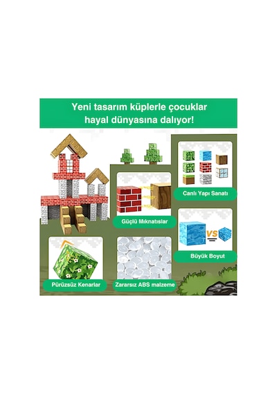Macera Mıknatıslı Manyetik Blok Seti 128 Parça 2.5cm Büyük Boy Manyetik Lego Zeka Geliştirici Eğitici Stem Oyuncak Montessori Mıknatıslı Oyuncak 3+ Yaş