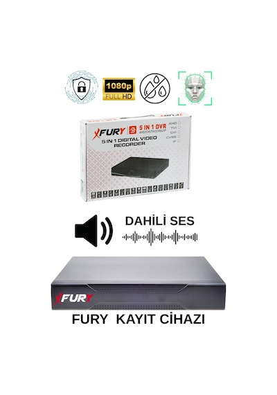 Fury 8 Li Sesli Gece Renkli Görüş Güvenlik Kamerası Su Geçirmez Güvenlik Kamerası Seti 5590s 1tb