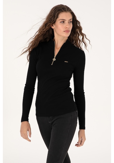 U.S. Polo Assn. Kadın Siyah Fermuarlı Dik Yaka Sweatshirt 50313564-VR046