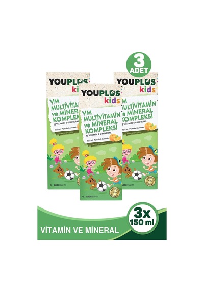 Youplus Kids Vm Multivitamin Ve Mineral Kompleksi 150 Ml 3 Adet
