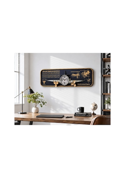 Uçak Tasarımlı Duvar Tablosu 3d Kabartmalı Metal Uçak Duvar Saati Tablo Ev Ofis Dekoru 78x21cm Gri Biblo